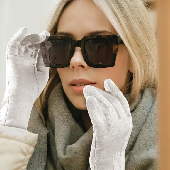 Women's WhiteThermal Elastic Stretch Texting Touchscreen Winter Warm Gloves